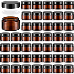 Domensi frascos de vidrio 1oz con tapa negra, ideales para cosméticos de viaje.