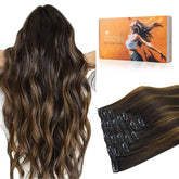 DOORES extensiones humanas Balayage marrón oscuro a castaño para look natural