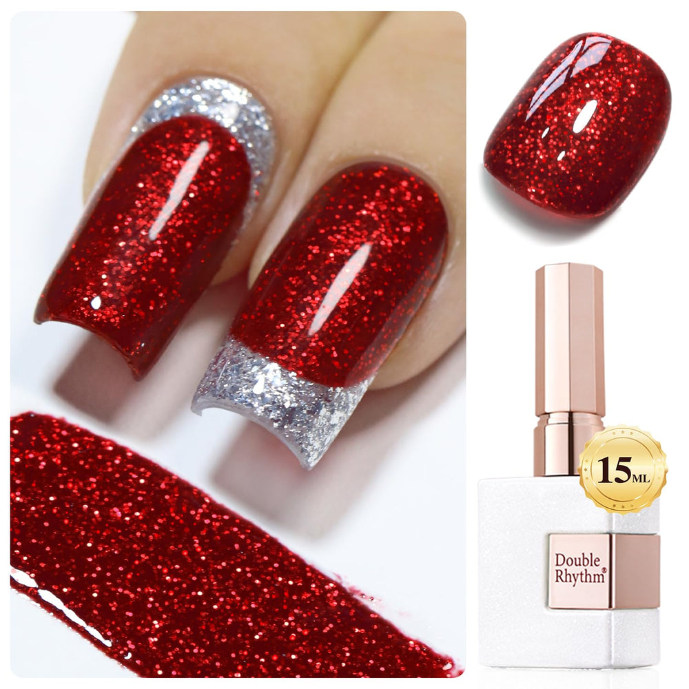 Double Rhythm botella 15ml color cereza, ideal para manicura precisa.