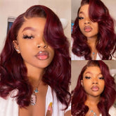 Douyin 99J Burgundy Bob Wig con frente de encaje, apariencia natural diaria