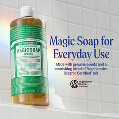 Dr. Bronner's almendra para cuidado facial diario y piel renovada.