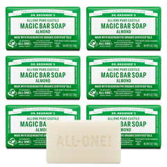 Dr. Bronner’s barra de Castilla Almendra con empaque reciclado para uso diario.