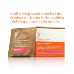 Emballage compact Dr Dennis Gross pour lingettes auto-bronzantes, pratique en voyage.