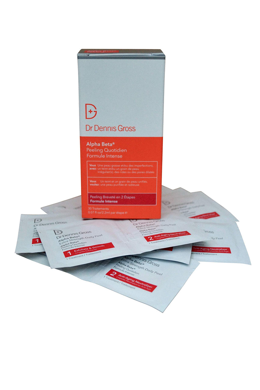 Dr. Dennis Gross Skincare Alpha Beta Extra Strength Daily Peel en monodosis para exfoliar suavemente y textura lisa.