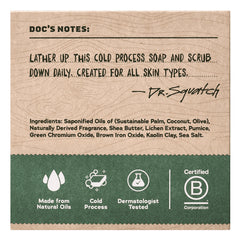 Dr. Squatch Sierra Storm, barra individual mostrando crema, para piel suave tras la ducha.
