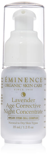 Eminence concentrado nocturno de lavanda en botella, hidratación profunda para la piel.