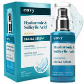 Envy Hyaluronic Serum bottle close-up showing sleek packaging for hydration-ready skin.