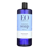 EO Jabon de manos Lavanda Francesa, botella visible, limpieza suave para uso diario.