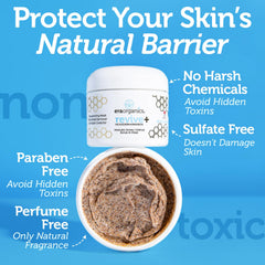 Prueba dermatológica del exfoliante Era Organics para piel sensible.