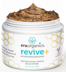 Era Organics exfoliante facial con miel de Manuka, tarro en primer plano.