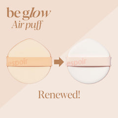 Espoir Be Glow Air Puff detalle redondo: aplicación delicada alrededor de ojos y esquinas.