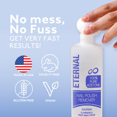 Eternal acetona pura, etiqueta-clara, uso seguro y limpio para remover geles.
