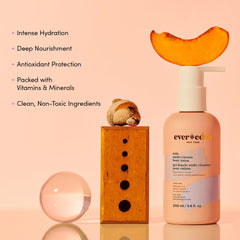Evereden loción multi-vitaminas, textura cremosa para aplicación suave.