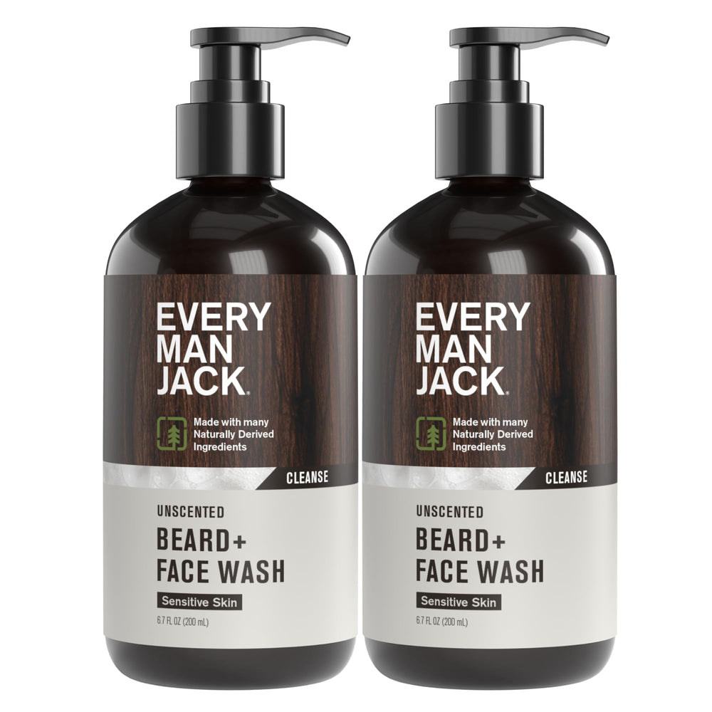 Every Man Jack limpiador 2 en 1 para barba y piel sin fragancia, ideal para piel sensible.