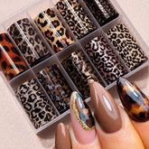 FBABFBUO foil uñas leopardo para un acabado elegante y duradero en uñas naturales o artificiales.