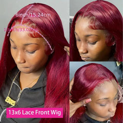 Pelo humano Burgundy rojo de Fiumer con lace frontal 13x6 para estilo versátil.