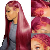 Peluca Burgundy de Fiumer con frontal transparente de 28 pulgadas para aspecto natural.
