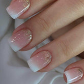 Foccna uñas prensa ombre cuadradas rosas brillo