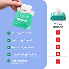 FOMIN deodorant wipes individually wrapped keep you fresh in any bag.