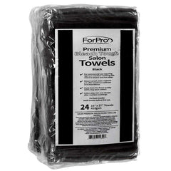 Toallas ForPro negras resistentes a cloro, ideal para salones.