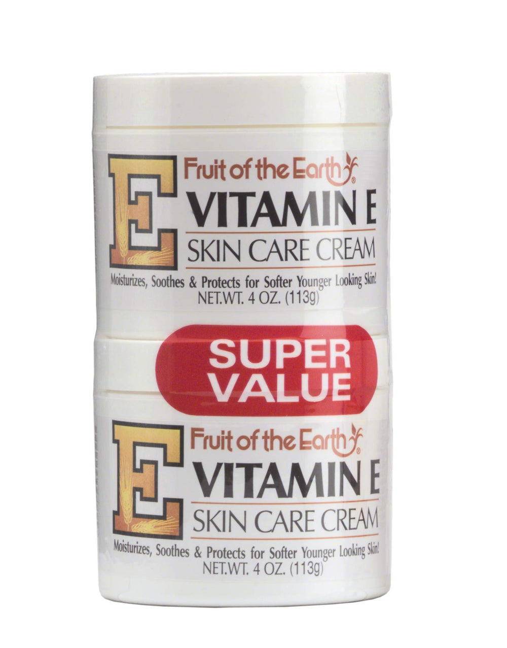 Fruit of the Earth crema vitamina E, frasco 4 oz, hidratación profunda para piel seca.