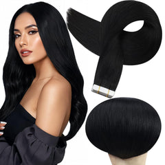 Full Shine: extensión tape-in 20 pulgadas, pelo humano jet negro, mezcla natural.