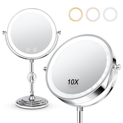 Espejo Fursourige iluminado de doble cara 1x-10x para detalles faciales.