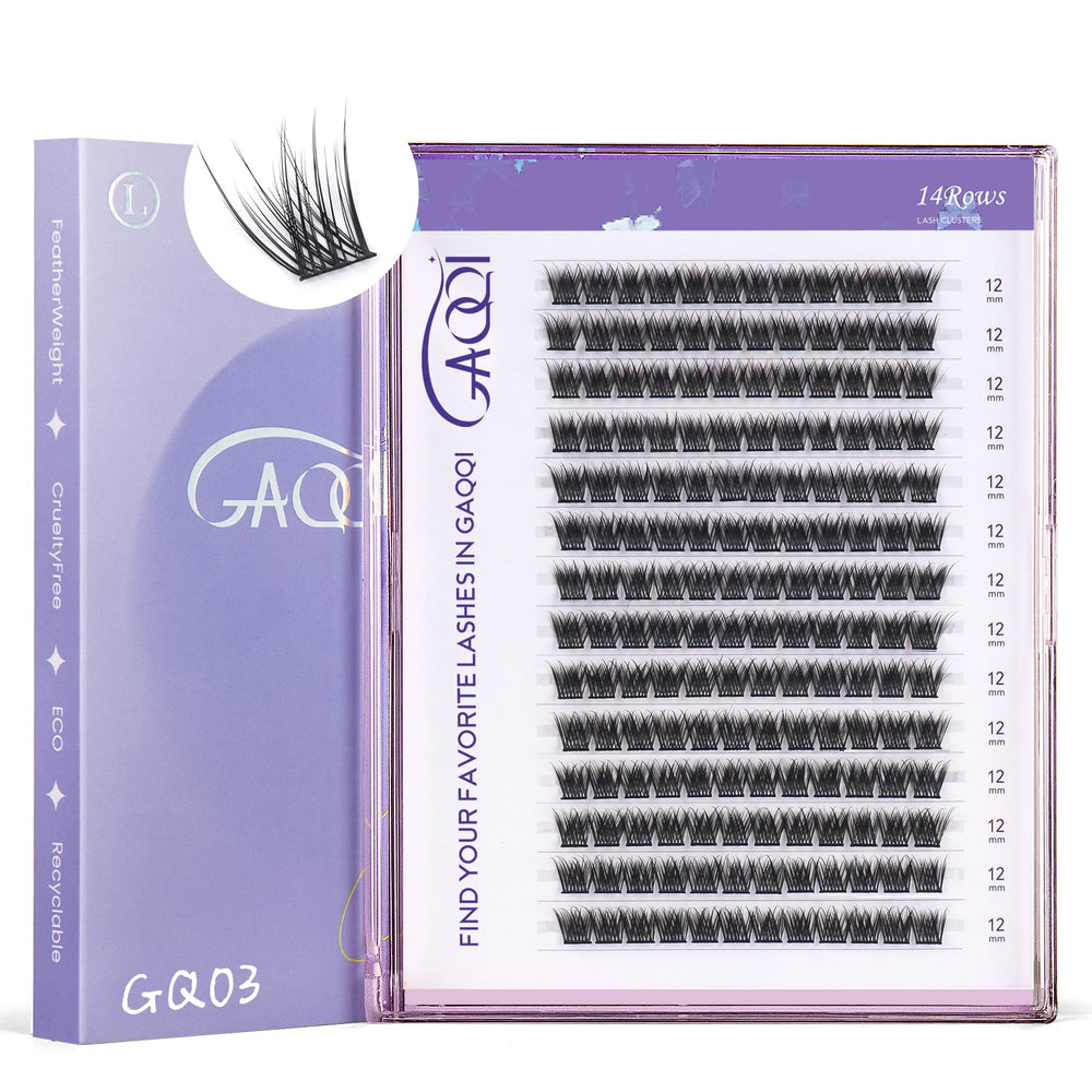 GAQQI GQ03, pestañas clusters 12mm curva C, 168 unidades para un aspecto natural y definido.