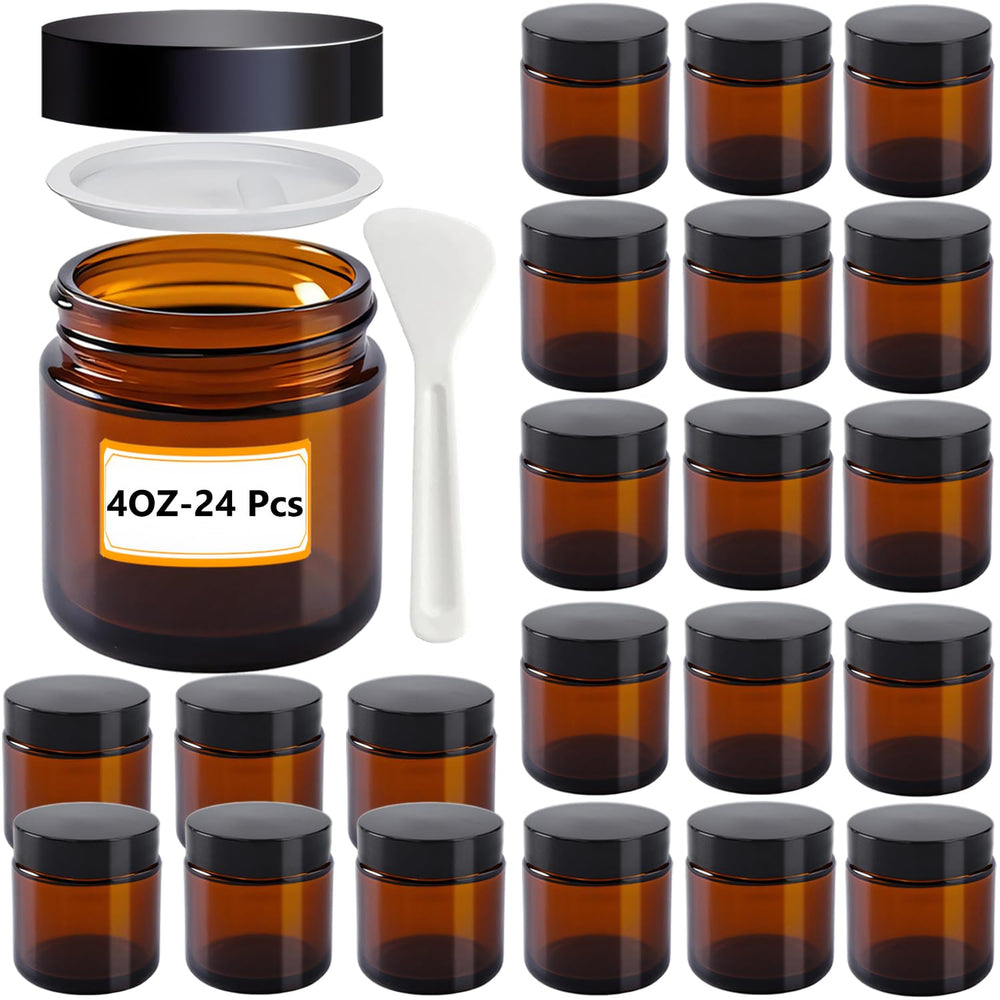 Tarro Genérico de vidrio ámbar 4 onzas con tapa, ideal para cosméticos.