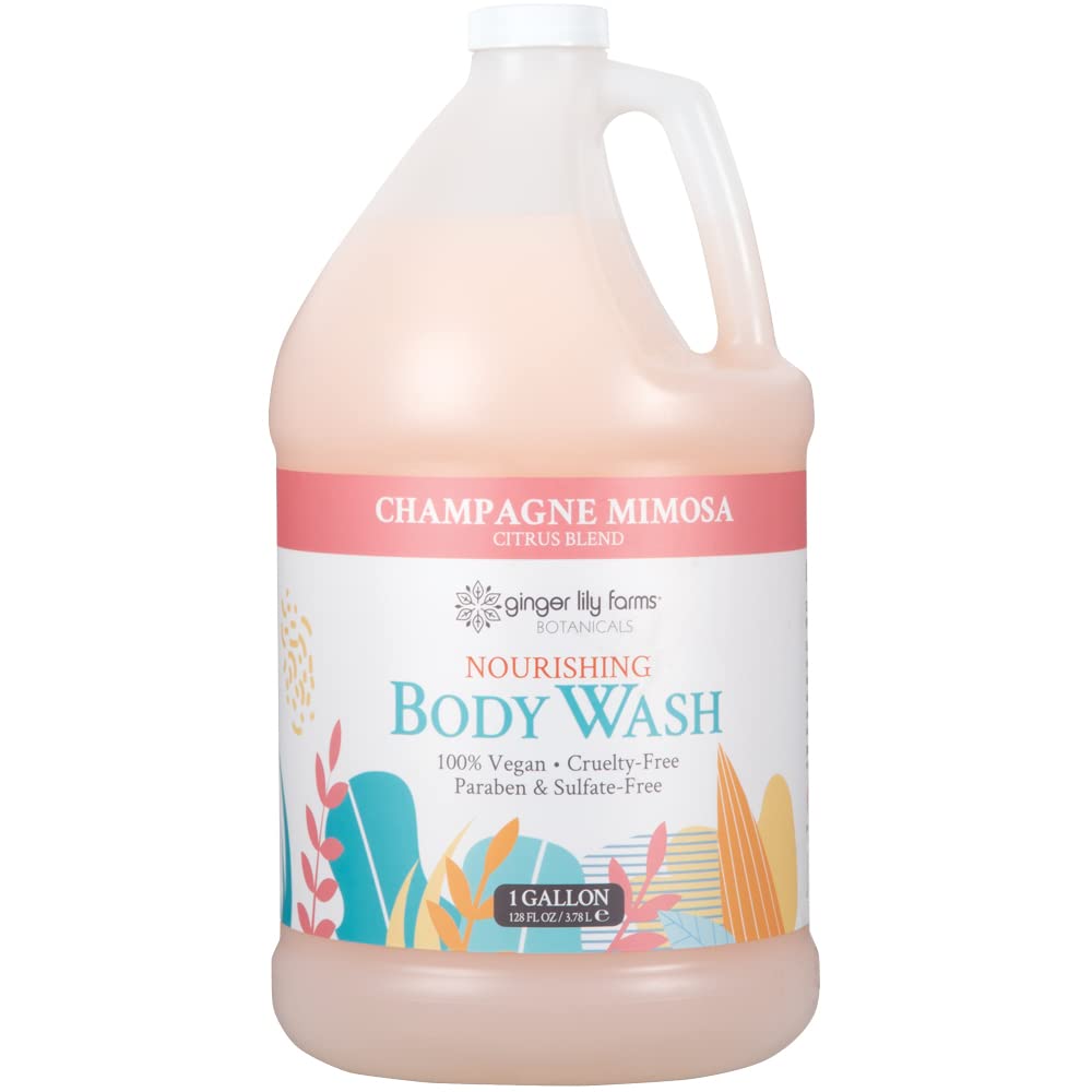 Lavado nutritivo de Ginger Lily Farms Botanicals para cuerpo champagne mimosa, suaviza e hidrata la piel.