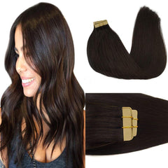 GOO GOO Extensiones con cinta, color castaño oscuro, 18 pulgadas, mayor longitud.
