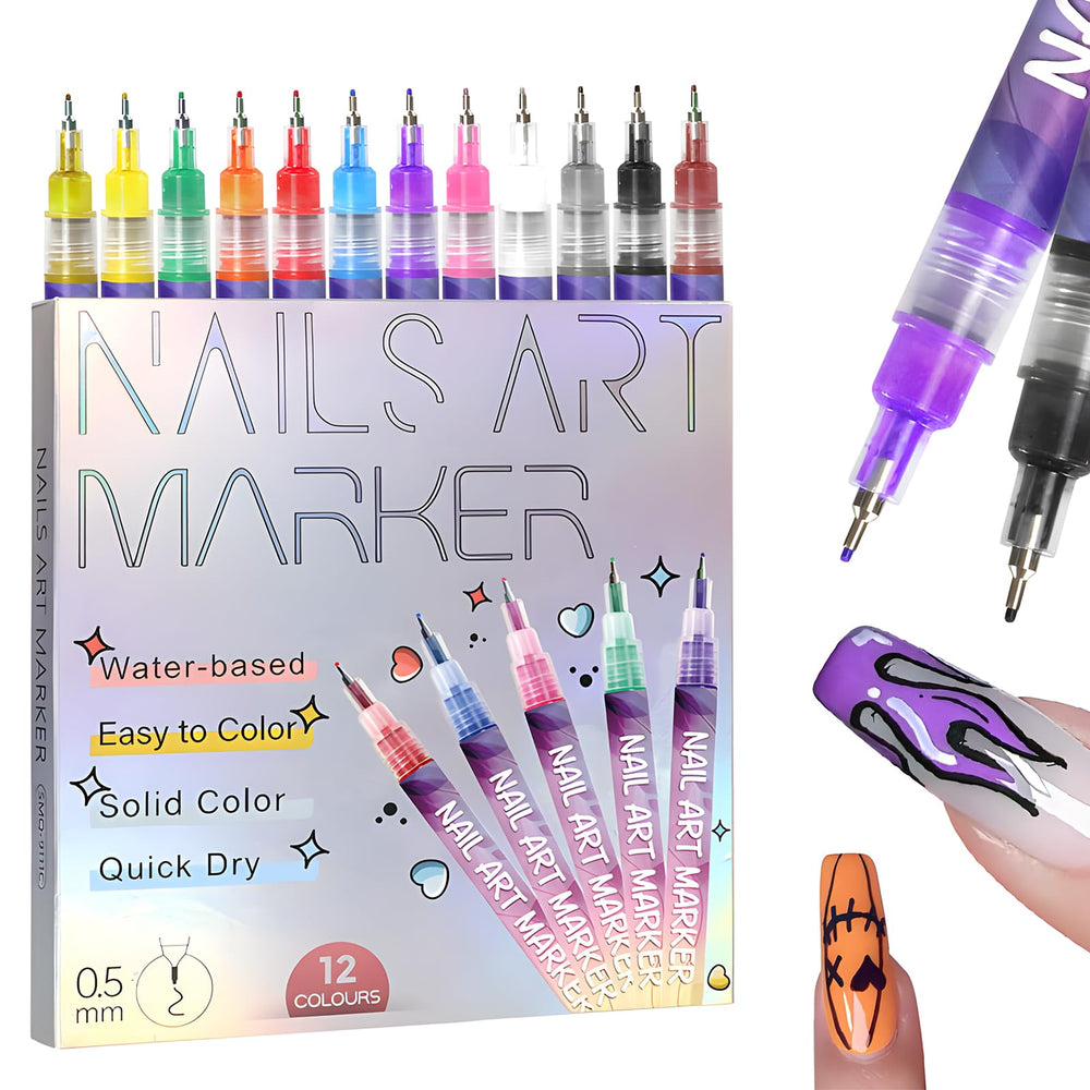 Gorvalin: bolígrafo de uñas con 12 colores para delinear detalles precisos.