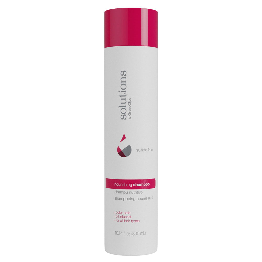 GREAT CLIPS Solutions Champú Nutritivo, botella visible, hidratación suave gracias al argán.