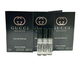 Gucci Guilty muestra en frasco compacto para prueba de aroma durante el viaje