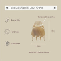 Hana Mia clip crema brillo suave para acabado elegante diario.