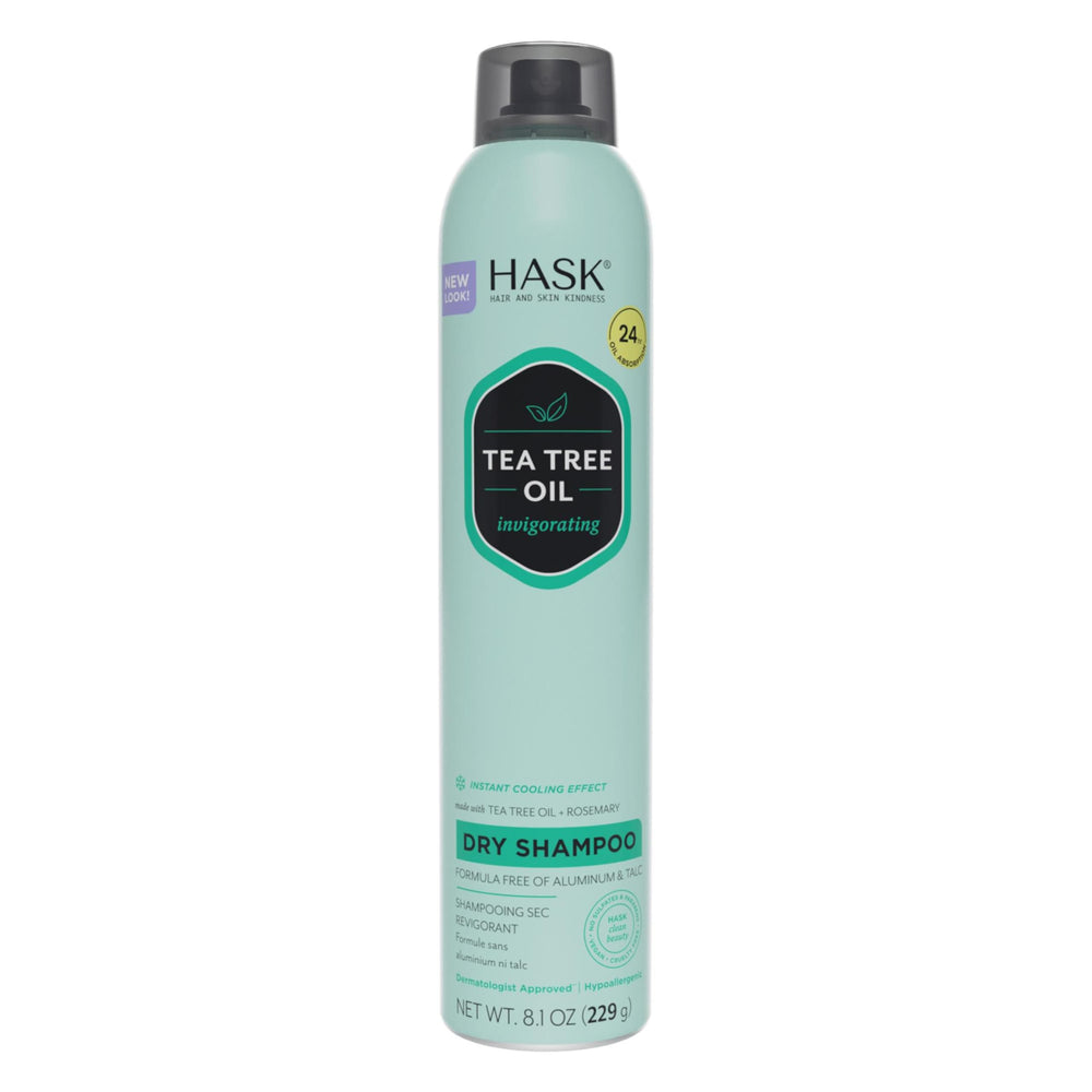 Envase de champú en seco HASK con árbol de té para frescura instantánea
