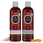 Champú HASK Sensitive Care en botella, limpieza suave para cuero cabelludo sensible.