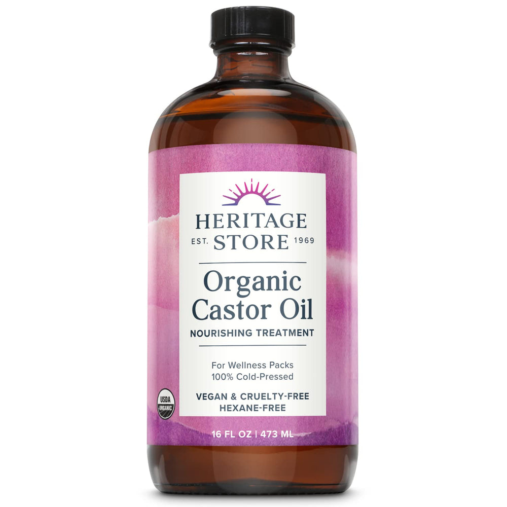 HERITAGE STORE Aceite de ricino en botella de cristal para fortalecimiento capilar.