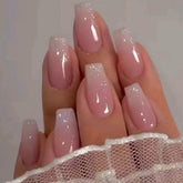 Hkanlre uñas coffin rosa completas con diseño para manicura rápida y elegante
