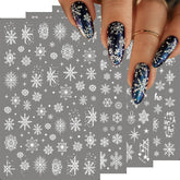 HNUIX pegatinas para uñas 3D copos de nieve, acabado duradero para manicuras navideñas.