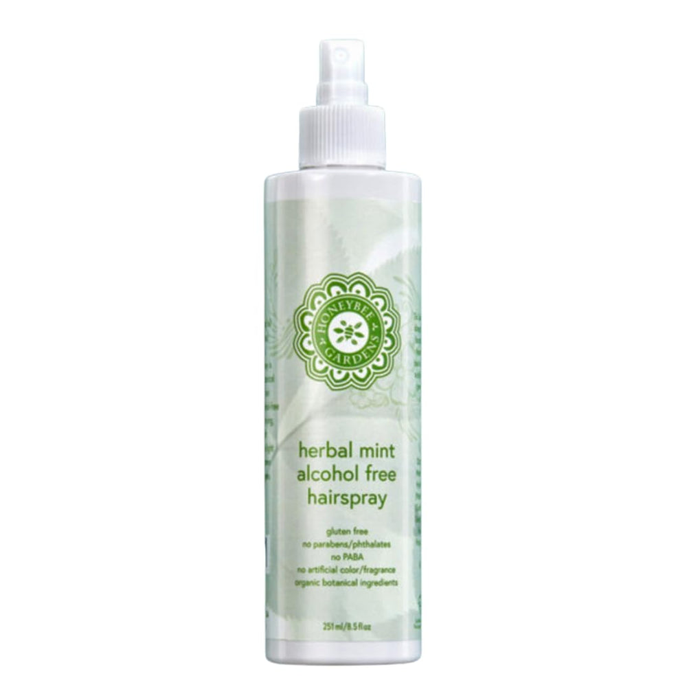 Spray Honeybee Gardens para cabello sin alcohol con menta, fijación natural durante todo el día.