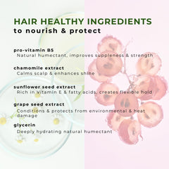 Fórmula sin alcohol de Honeybee Gardens protege el cabello y evita la sequedad.
