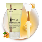 HOYGI Mascarilla cúrcuma y colágeno en empaque, ideal para cuidado diario.