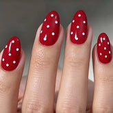 HPYFOI Uñas rojas adheribles con lunares, look diario elegante.