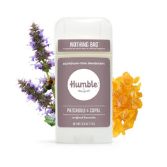 Envase detalle tapa HUMBLE BRANDS Patchouli Copal, diseño minimalista.