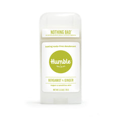 Desodorante Humble sin aluminio con bergamot y jengibre, botella lista para uso diario.