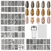 HYWWPFLAY placas estampado leopardo para uñas, fácil creación de arte de uñas