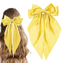 Illpta lazo satinado grande amarillo con pasador, ideal para un estilo elegante diario.