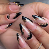 IMSOHOT uñas almendra negras frances elegantes para eventos.