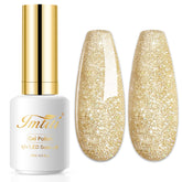 Esmalte gel glitter Imtiti Champagne Dorado en frasco para uñas brillantes.